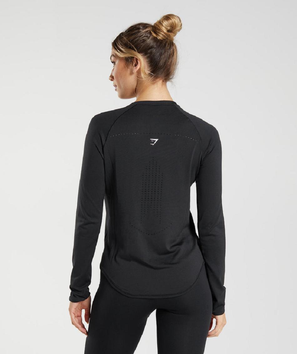 Long Sleeve Damskie Gymshark Sweat Seamless Czarne | PL 2775XYU